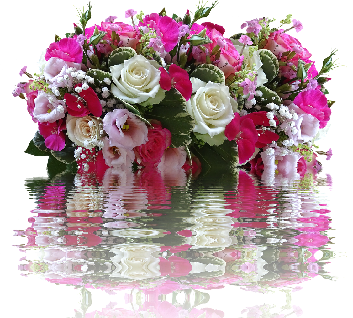 Vibrant Birthday Flower Bouquet Reflection PNG