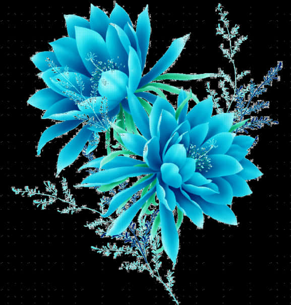 Vibrant Blue Floral Artwork PNG