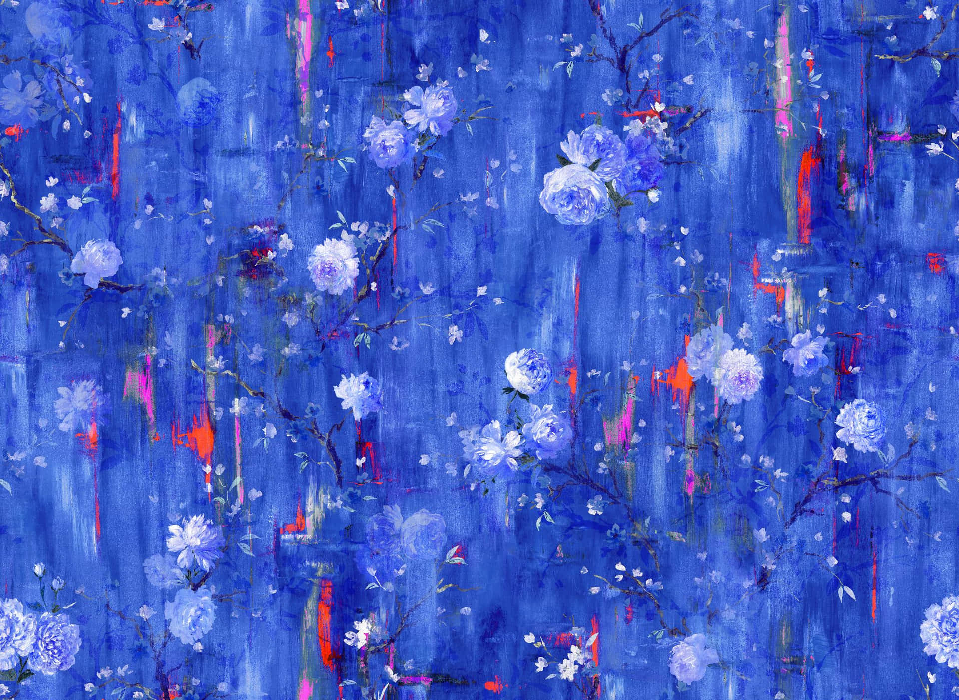 Vibrant Blue Floral Texture Wallpaper