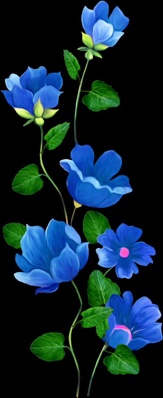 Vibrant Blue Flowers Artwork PNG
