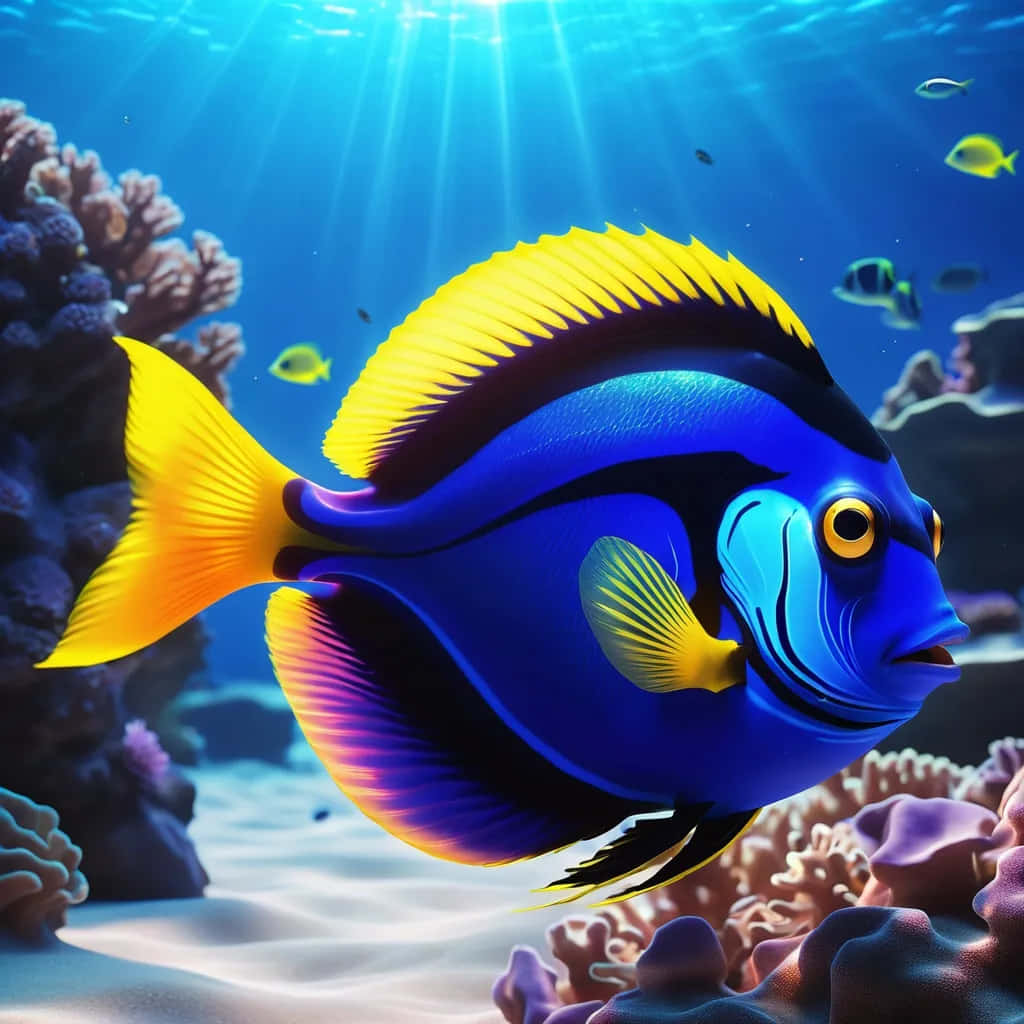 Vibrant Blue Tang Fish Underwater Wallpaper