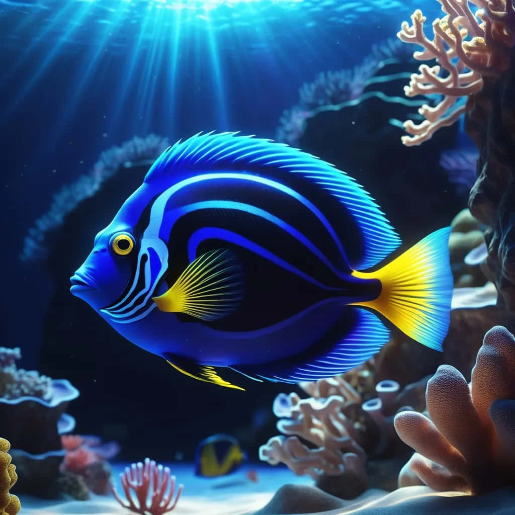 Vibrant Blue Tang Underwater Wallpaper