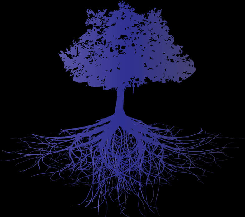 Vibrant Blue Treeand Roots PNG