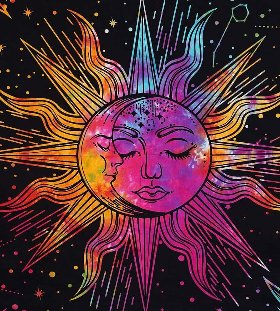 Vibrant Bohemian Sun Moon Art Wallpaper