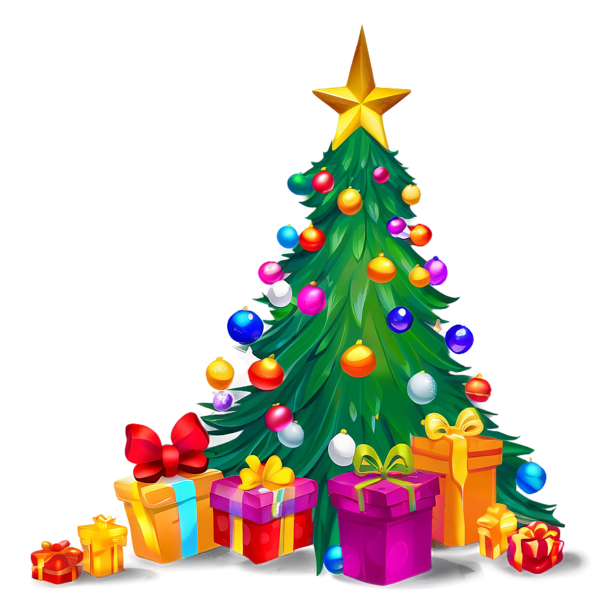 Vibrant Cartoon Christmas Tree Png Wyc PNG