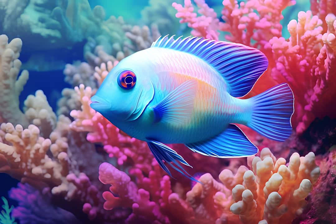 Vibrant Chromis Fishin Coral Reef Wallpaper