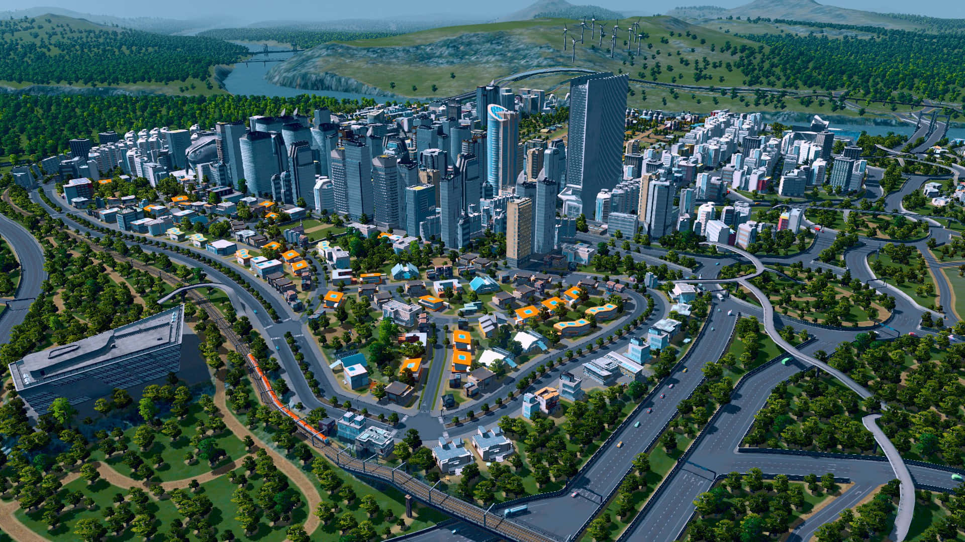 Vibrant City Skyline Aerial View Wallpaper