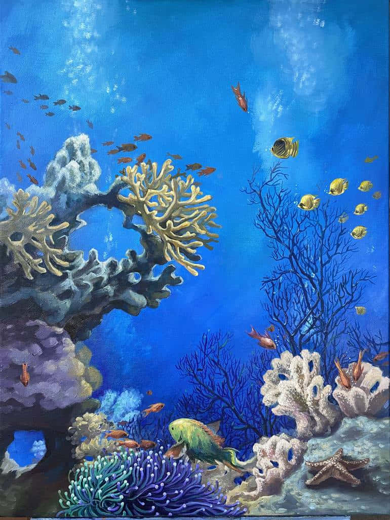 Vibrant_ Coral_ Reef_ Painting Wallpaper