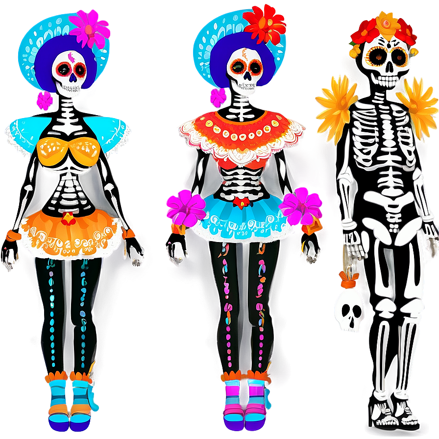 Vibrant Dia De Los Muertos Costumes Png Xma86 PNG