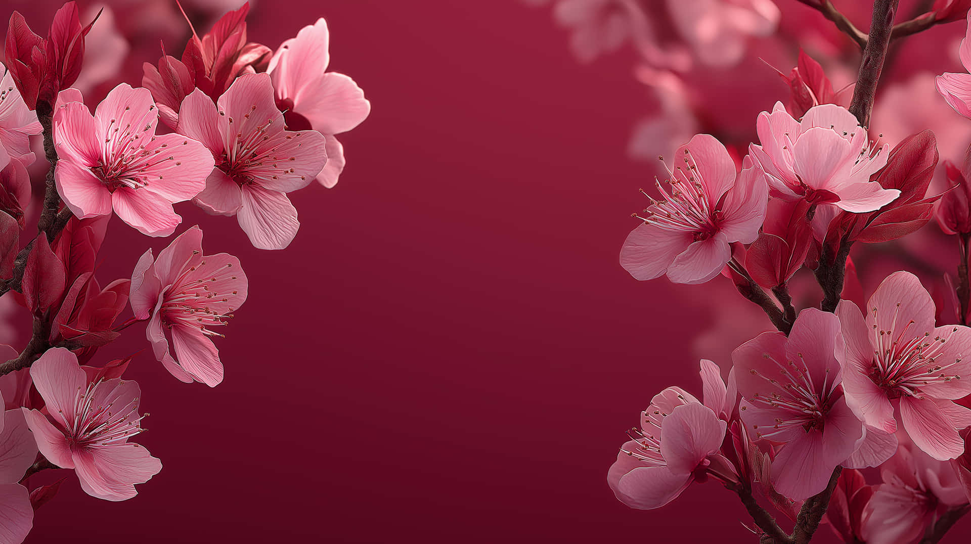 Vibrant Digital Illustration Of Delicate Pink Cherry Blossoms Wallpaper