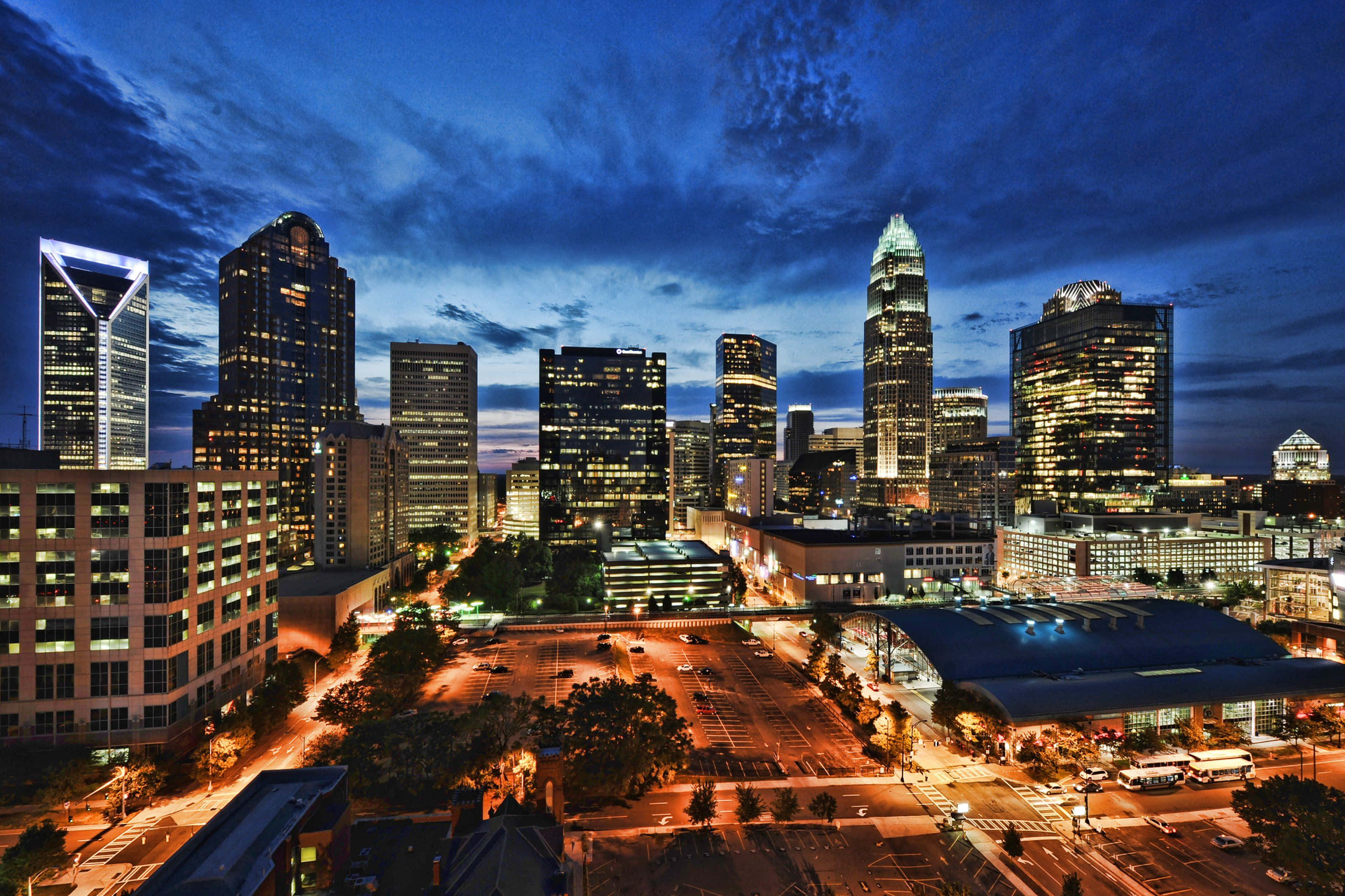 Vibrant Downtown Charlotte Skyline Wallpaper