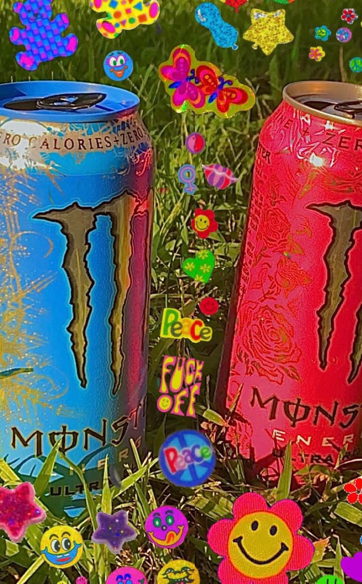 Vibrant_ Energy_ Drink_ Cans_ Among_ Flowers Wallpaper