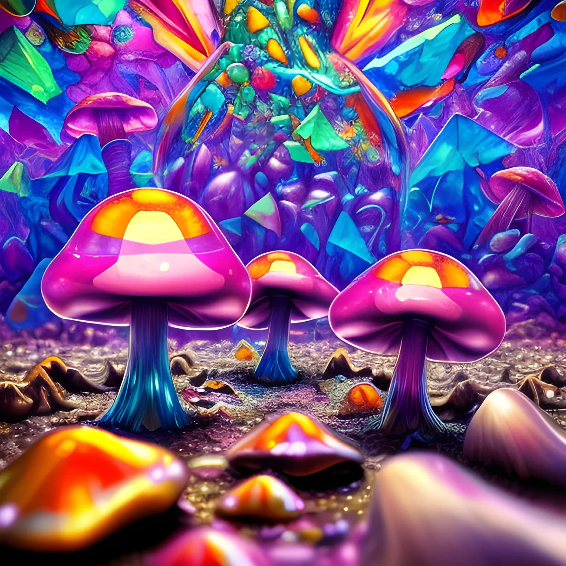 Vibrant Fantasy Mushroom Forest Wallpaper
