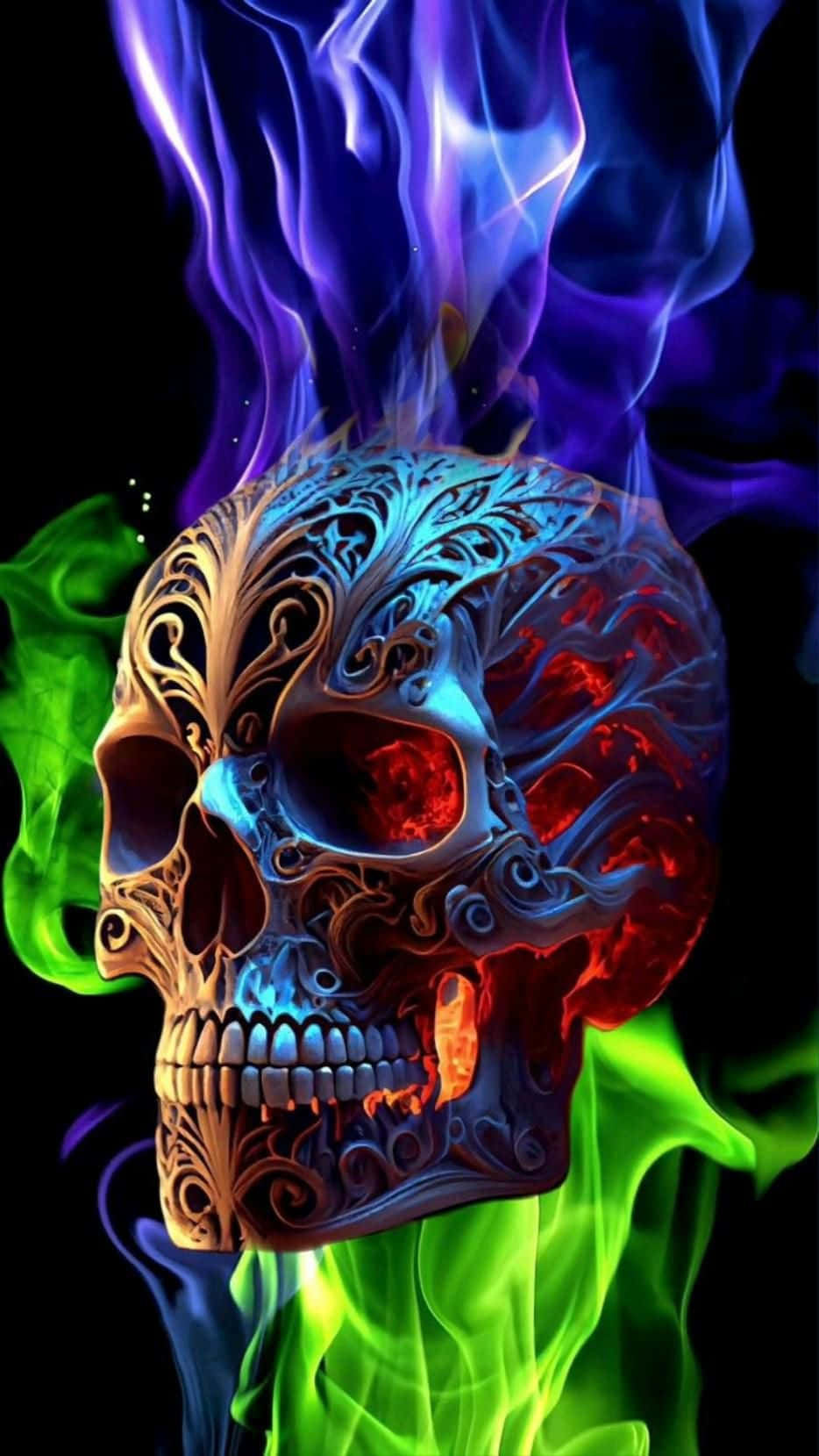 Vibrant_ Fire_ Skull_ Art Wallpaper