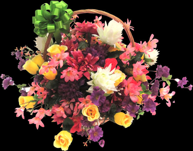 Vibrant Floral Arrangement Basket PNG