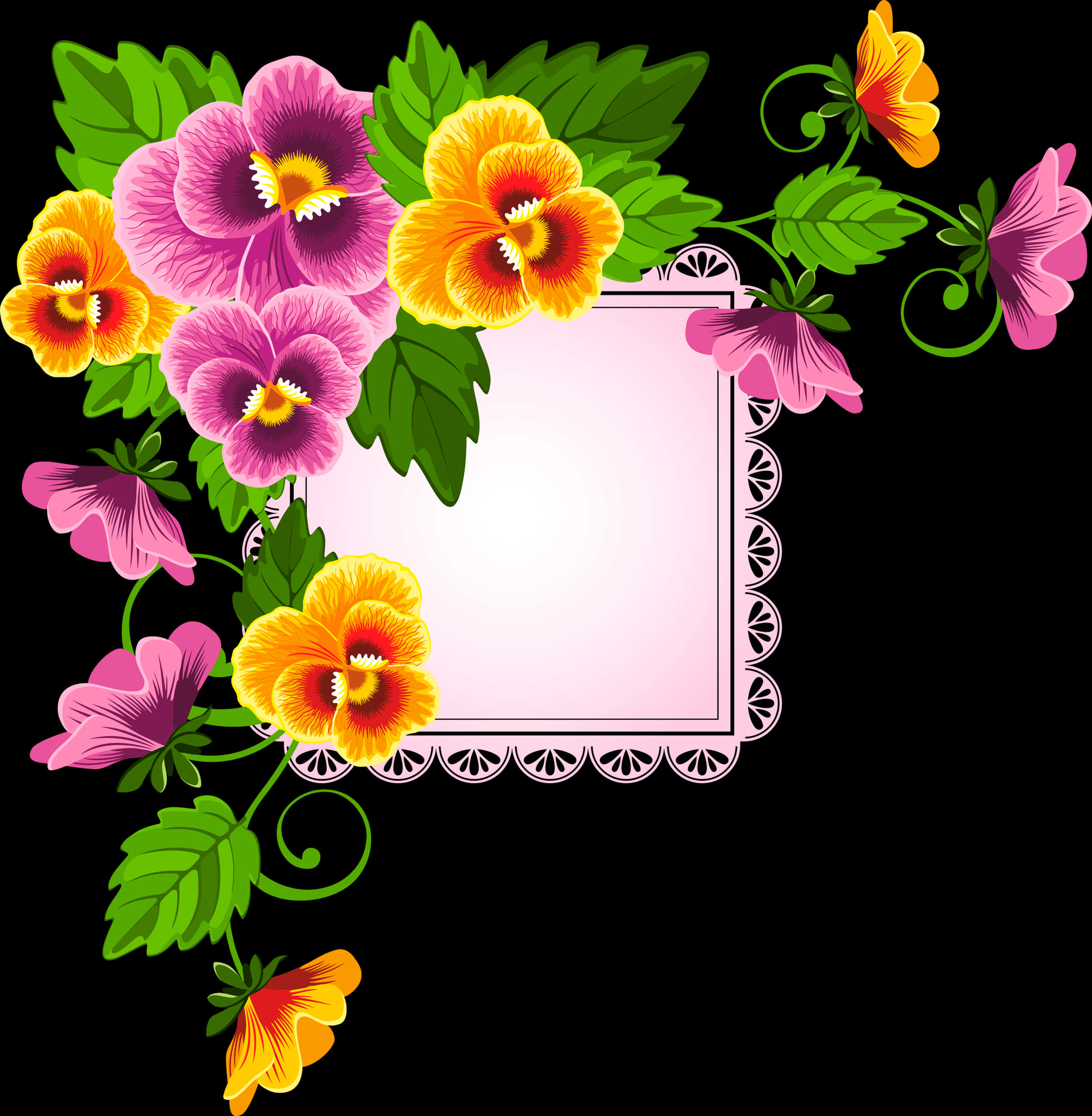 Vibrant_ Floral_ Border_ Design PNG
