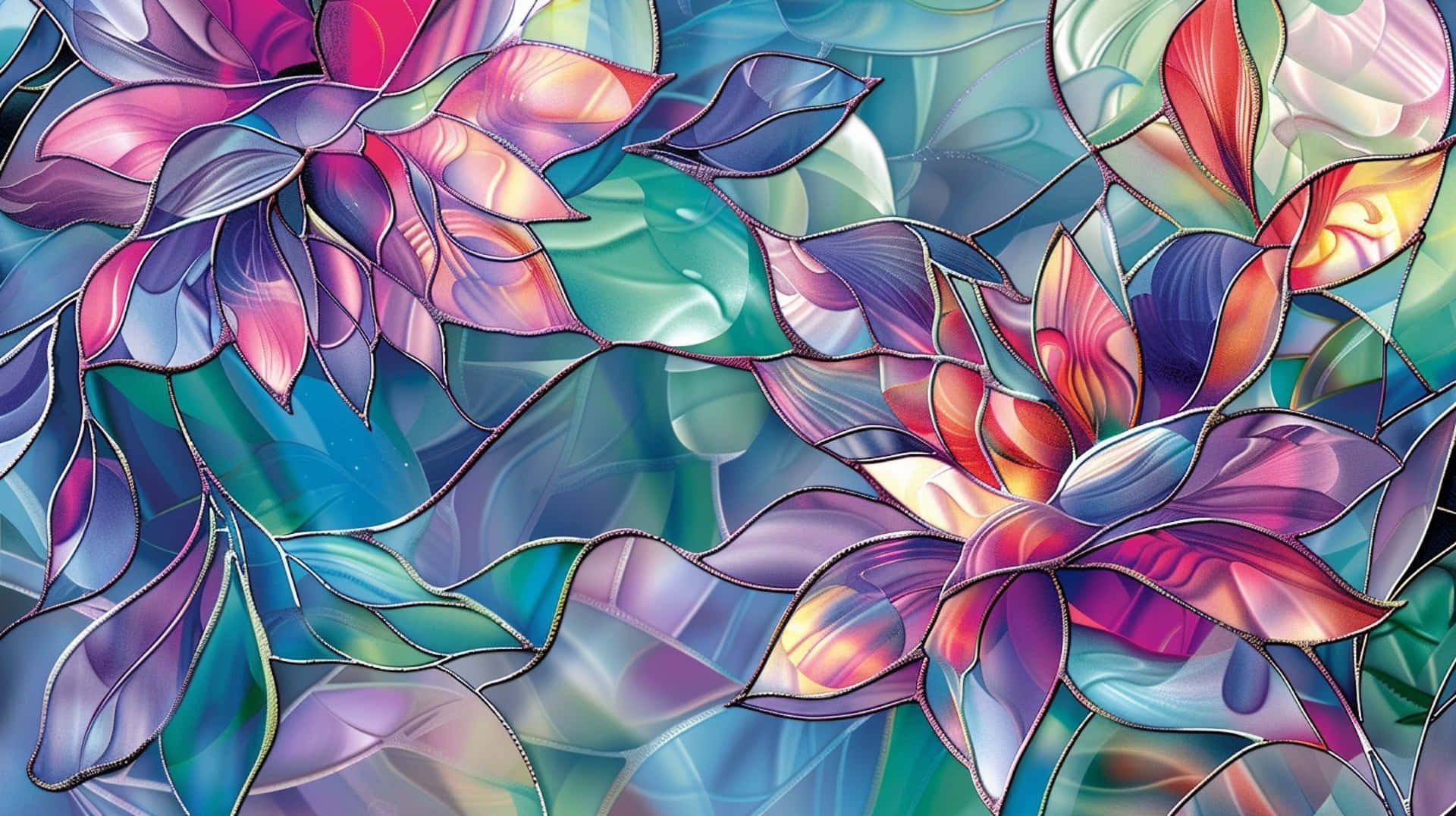 Vibrant Floral Stained Glass Art Wallpaper