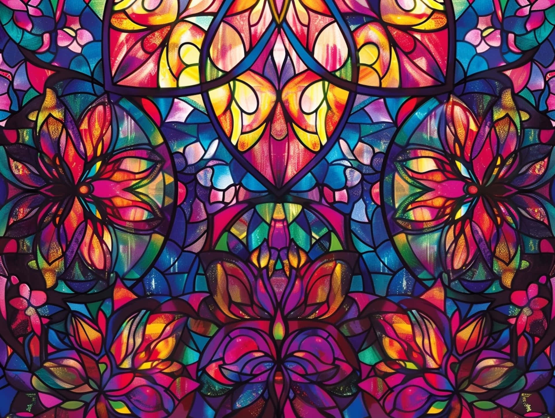 Vibrant Floral Stained Glass Wallpaper