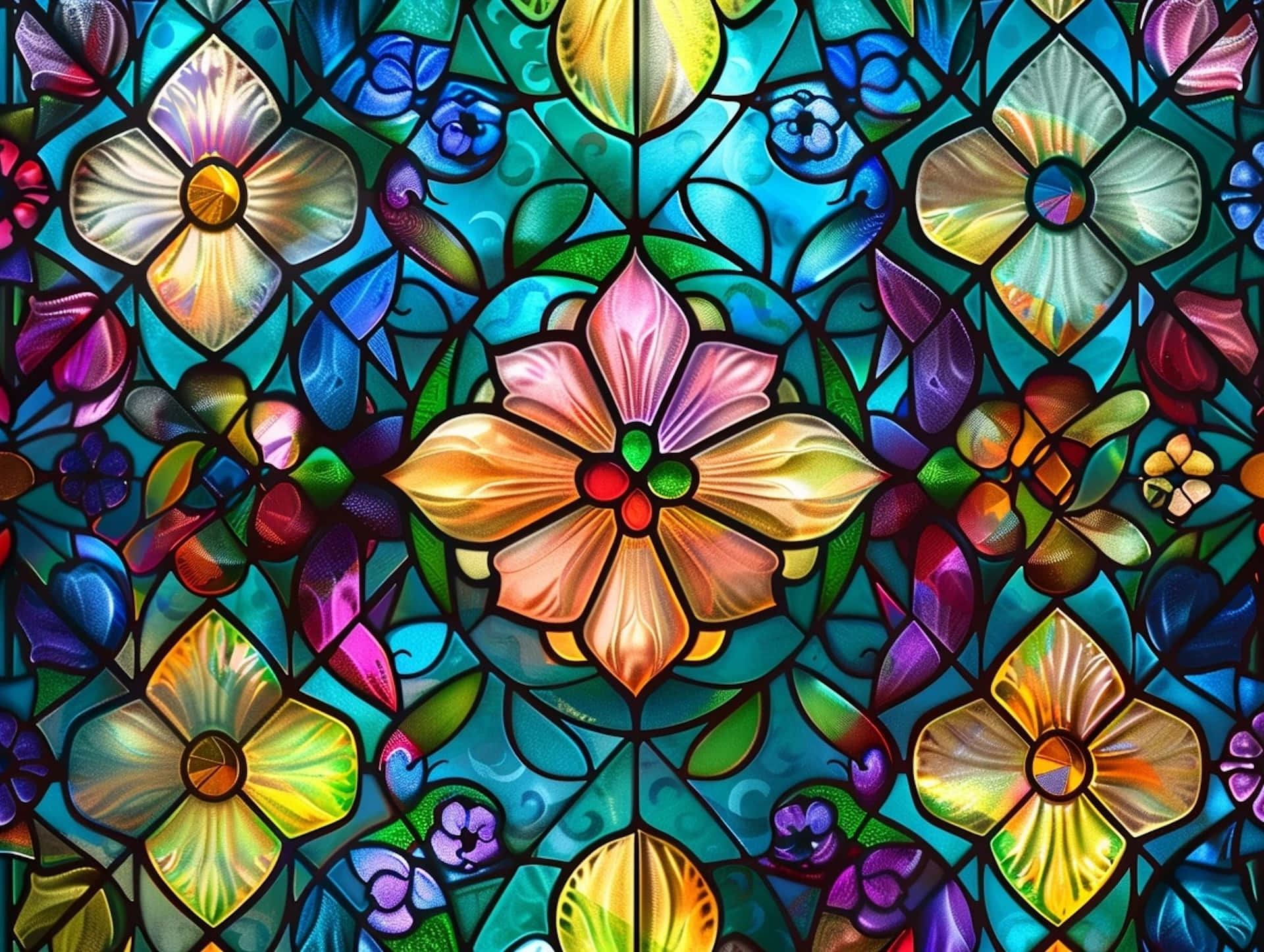 Vibrant Floral Stained Glass Wallpaper