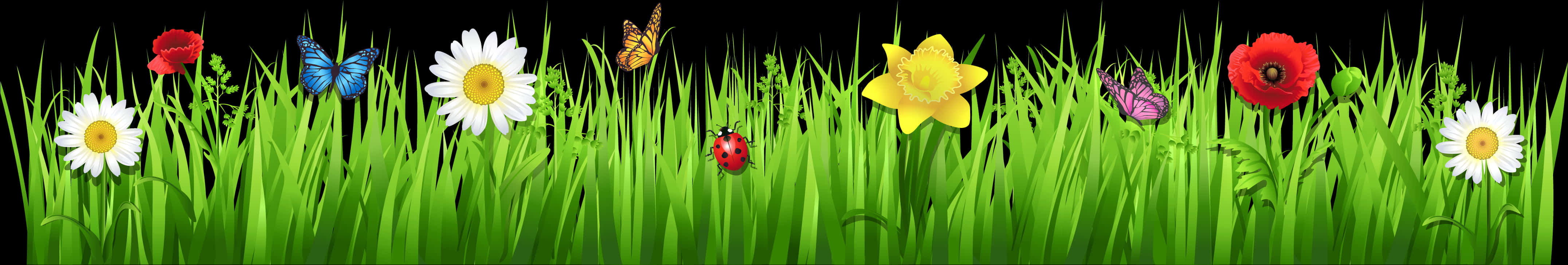 Vibrant_ Flower_and_ Insect_ Border PNG