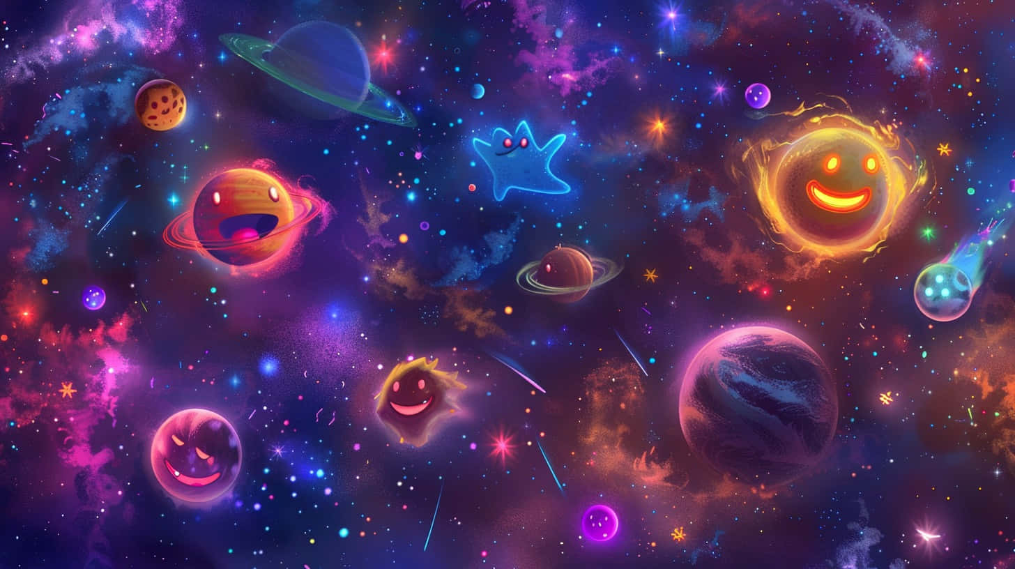 Vibrant Galaxy Emojis Space Backdrop Wallpaper
