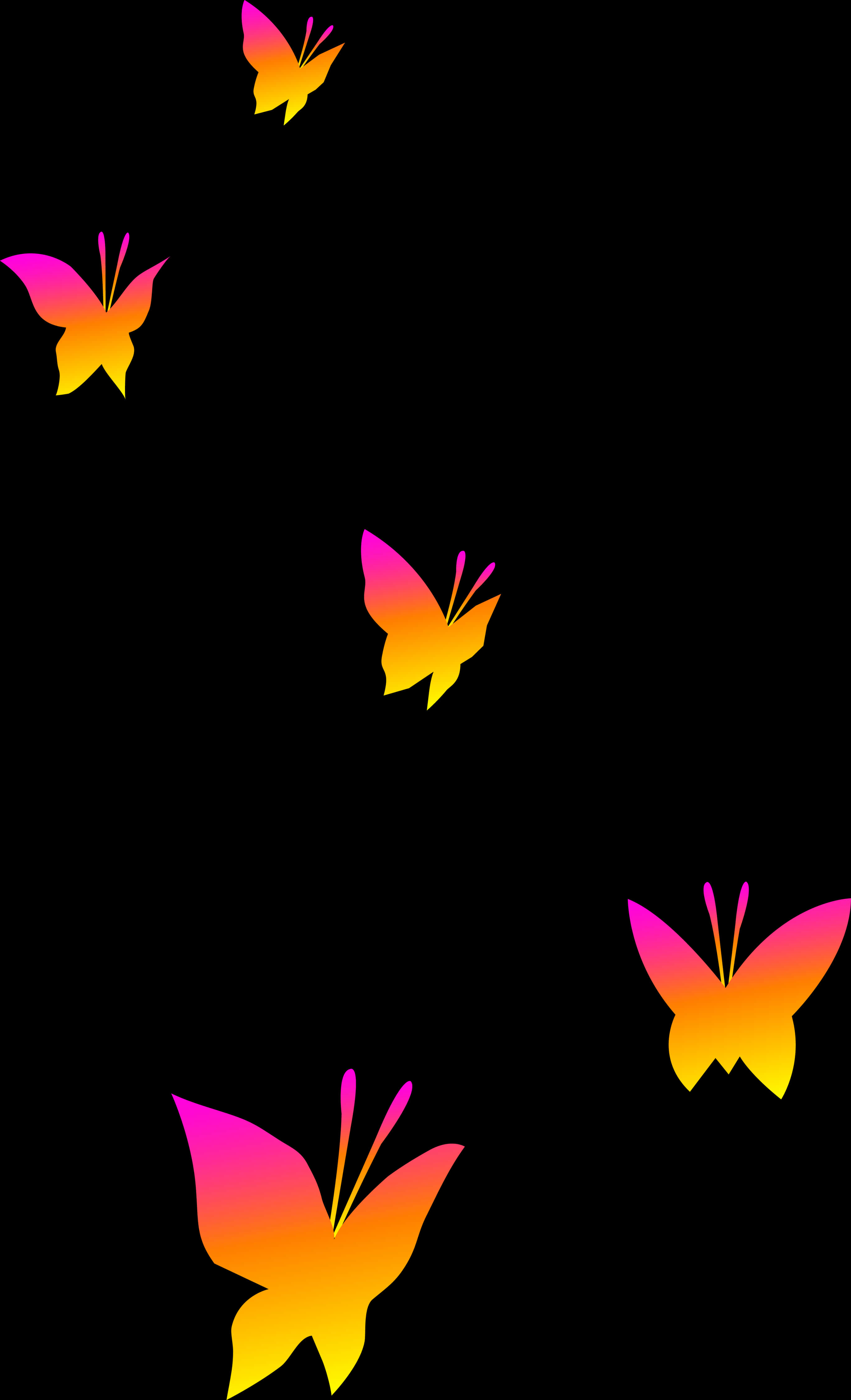 Vibrant Gradient Butterflies Black Background PNG