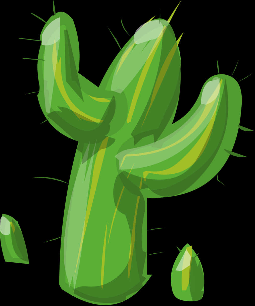 Vibrant Green Cartoon Cactus PNG