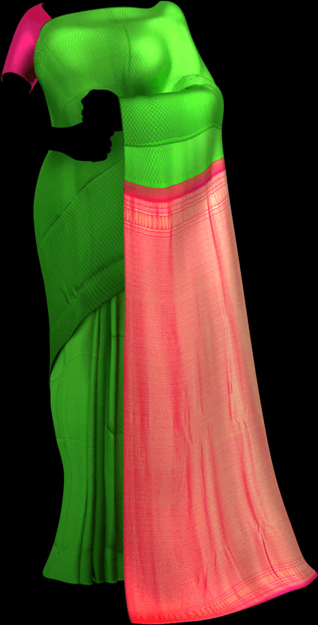 Vibrant Green Pink Saree Design PNG