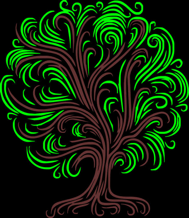 Vibrant Green Swirl Tree Art PNG