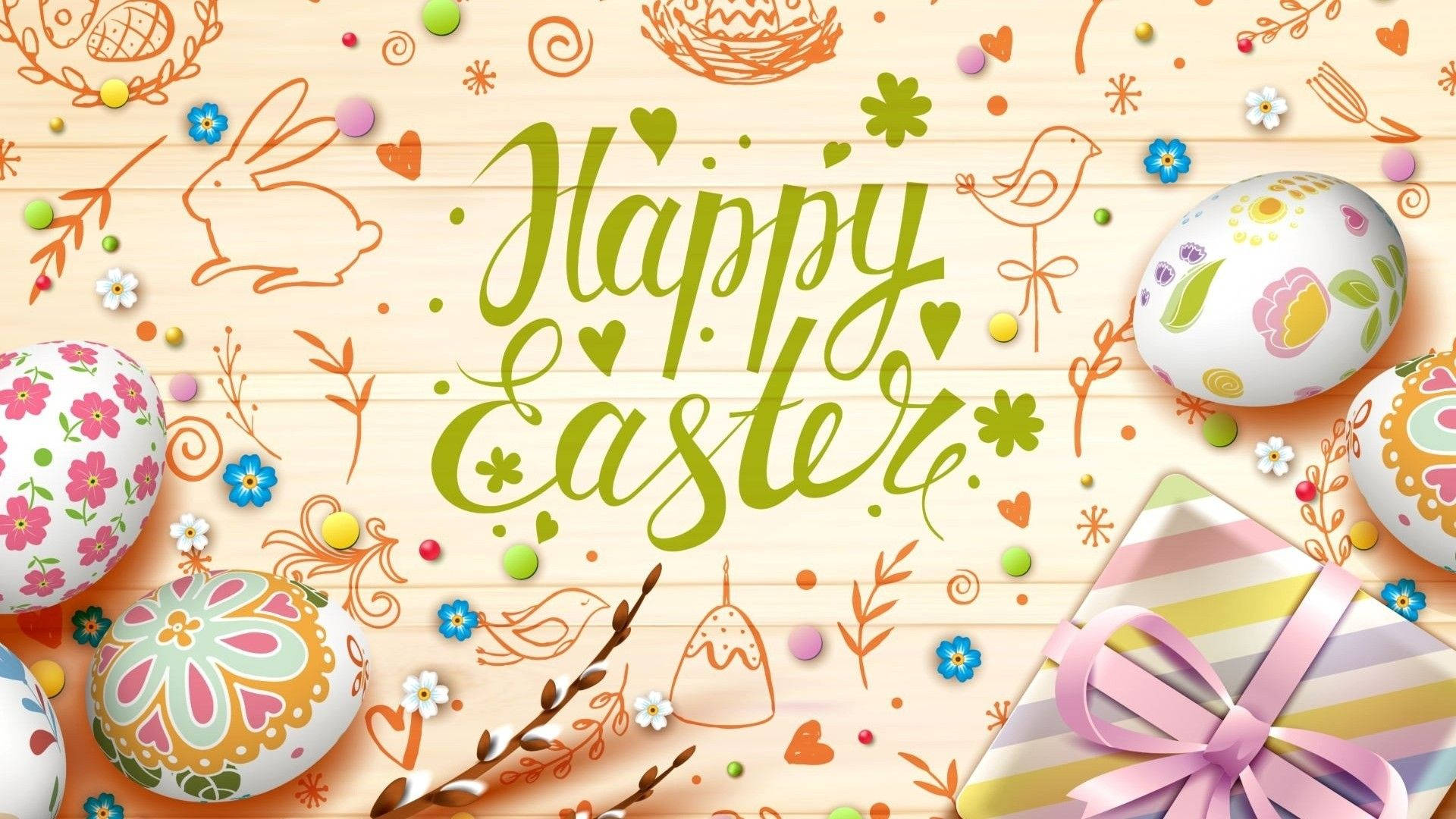 Cartelde Dibujos Digitales Vibrantes De Feliz Pascua Fondo de pantalla