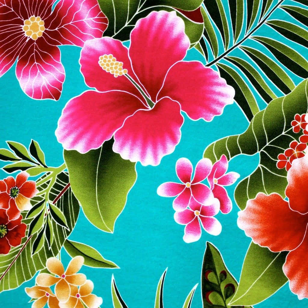 Vibrant Hawaiian Floral Pattern Wallpaper