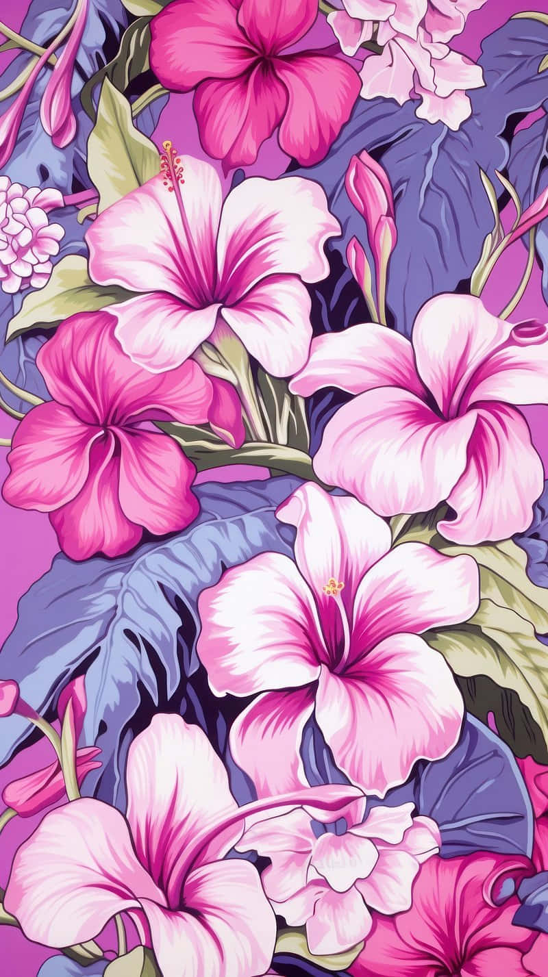 Vibrant_ Hawaiian_ Hibiscus_ Floral_ Pattern Wallpaper