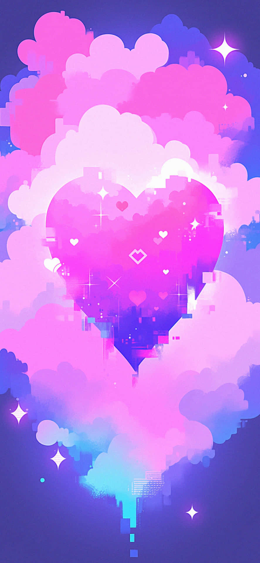 Vibrant Heart Clouds Digital Art Wallpaper