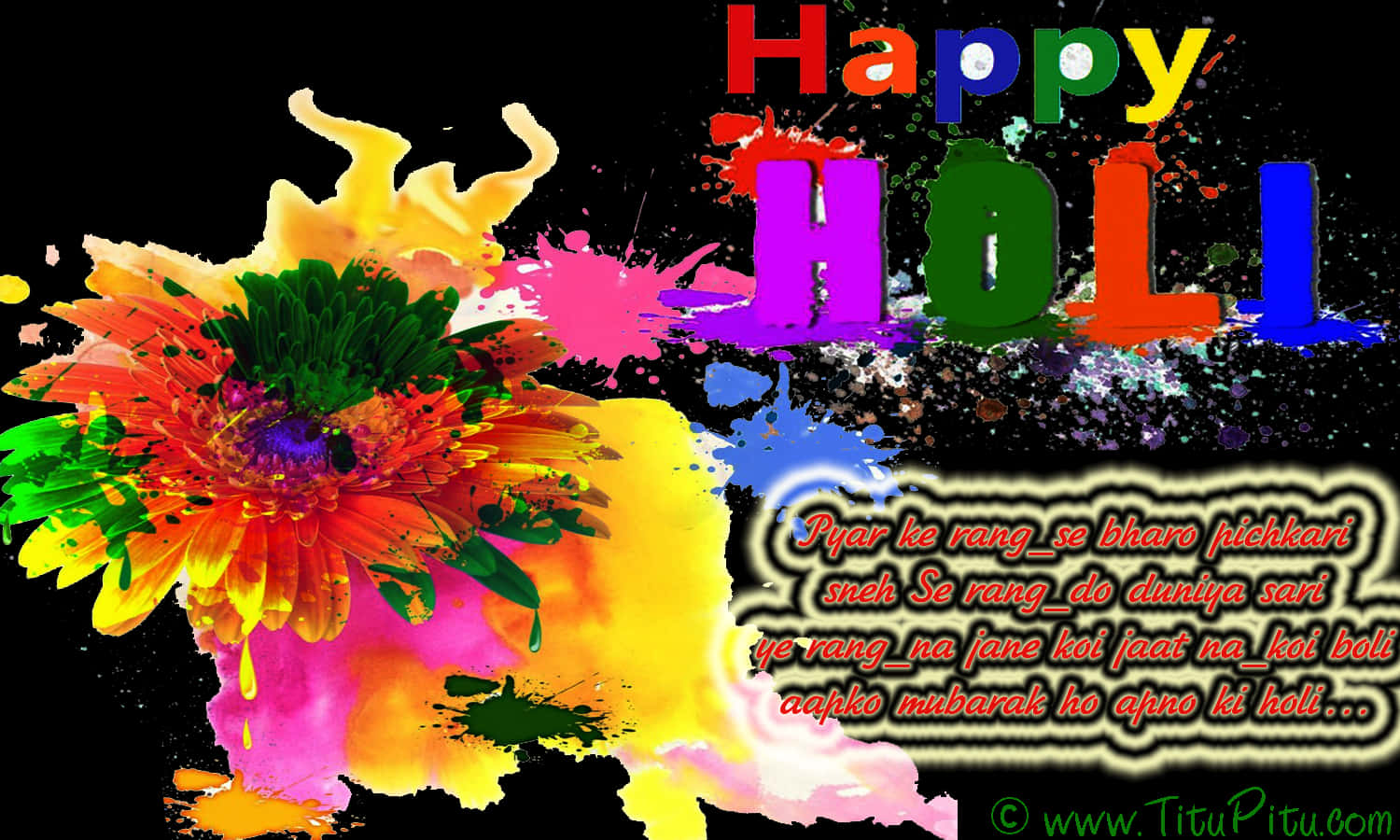 Vibrant Holi Celebration Greeting PNG