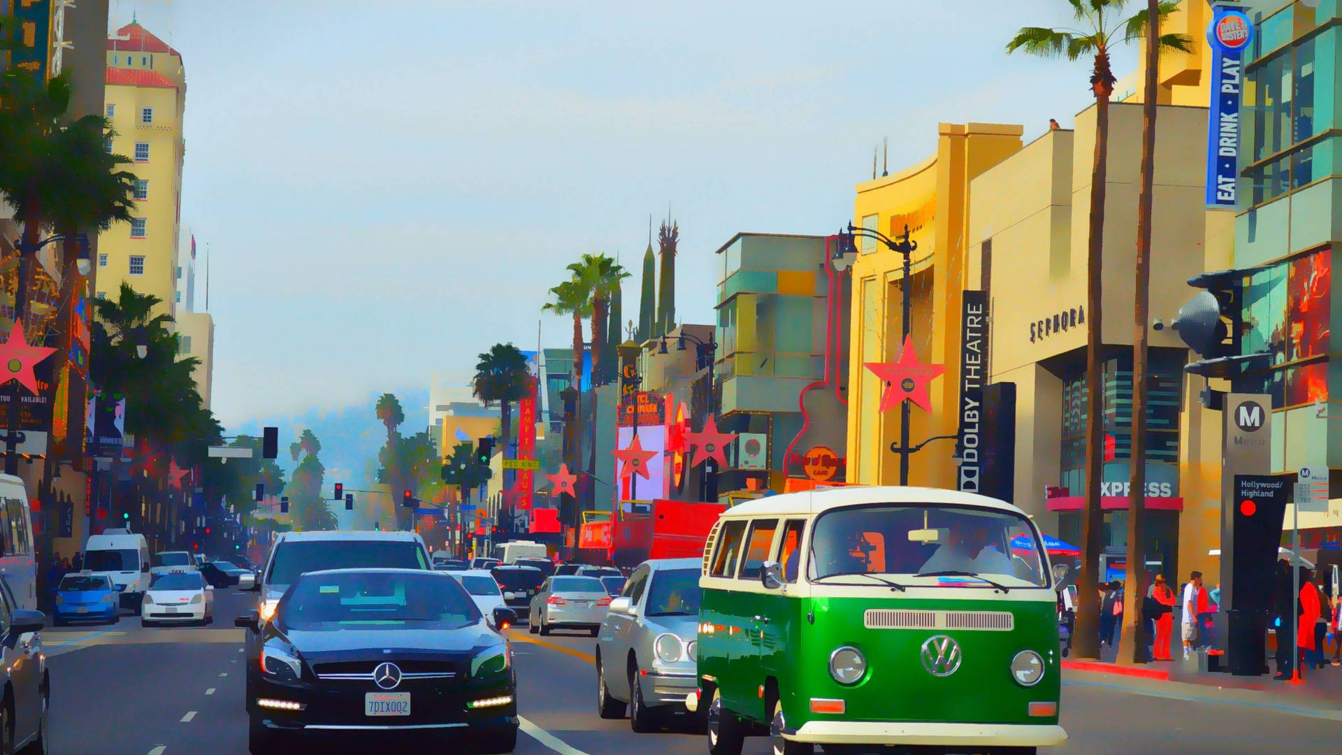 Vibrant Hollywood Boulevard Art Wallpaper