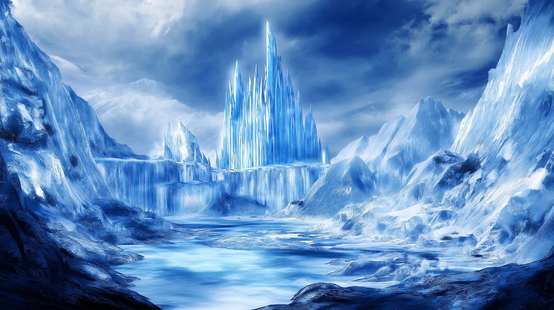 Vibrant Ice Kingdom Under Celestial Aurora Display Wallpaper