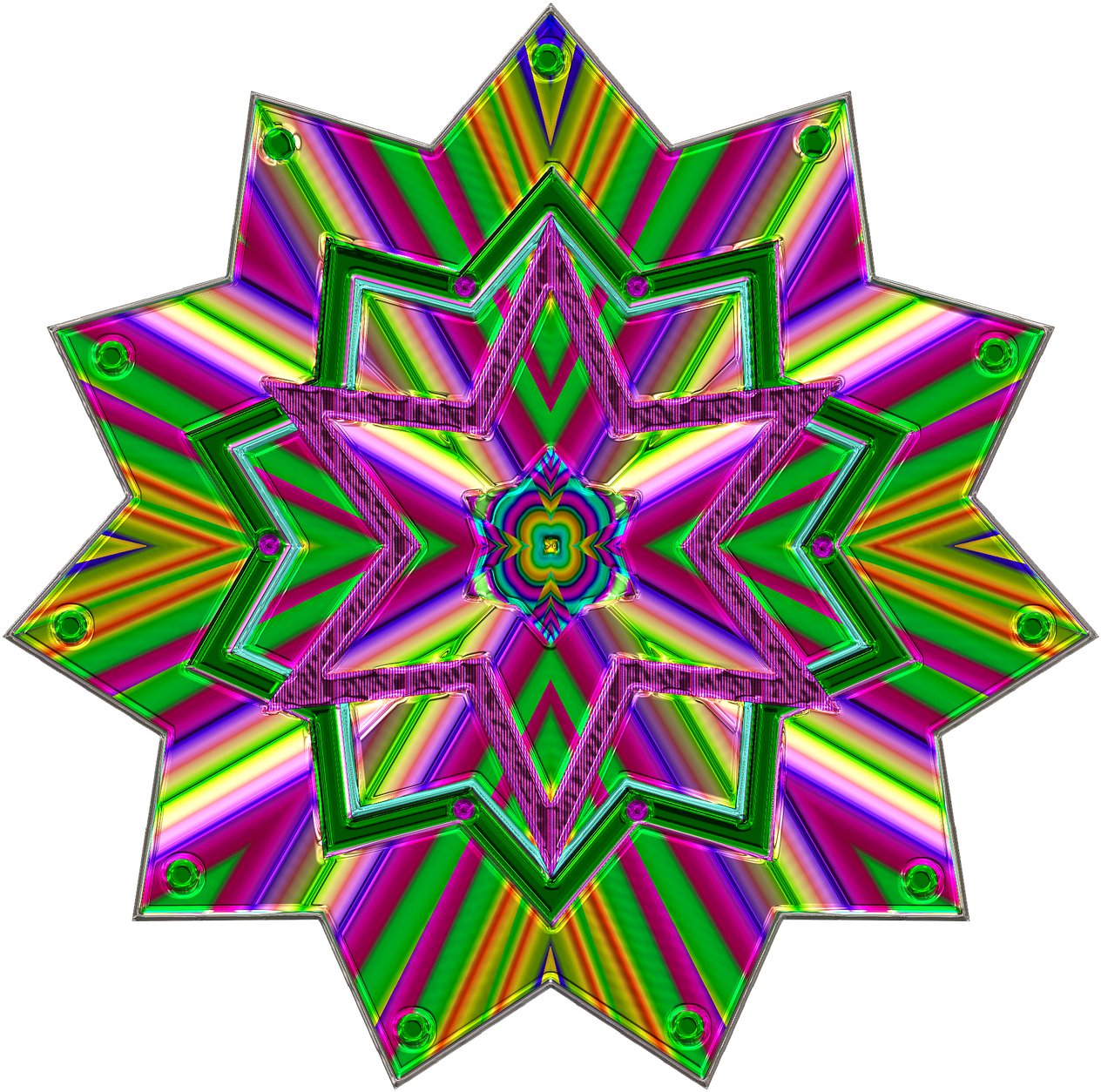 Vibrant Kaleidoscopic Crystal Star PNG