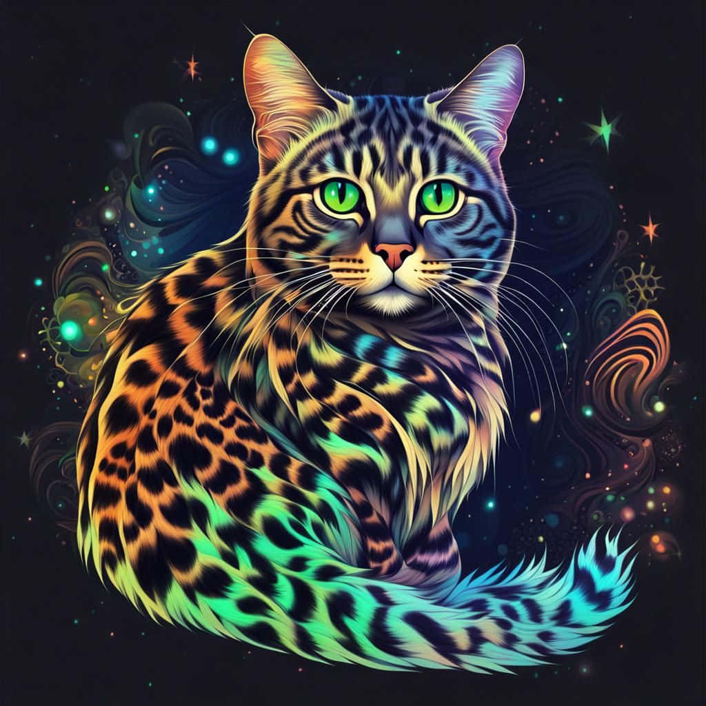 Ilustrasi Kucing Leopard Berwarna Cerah Wallpaper