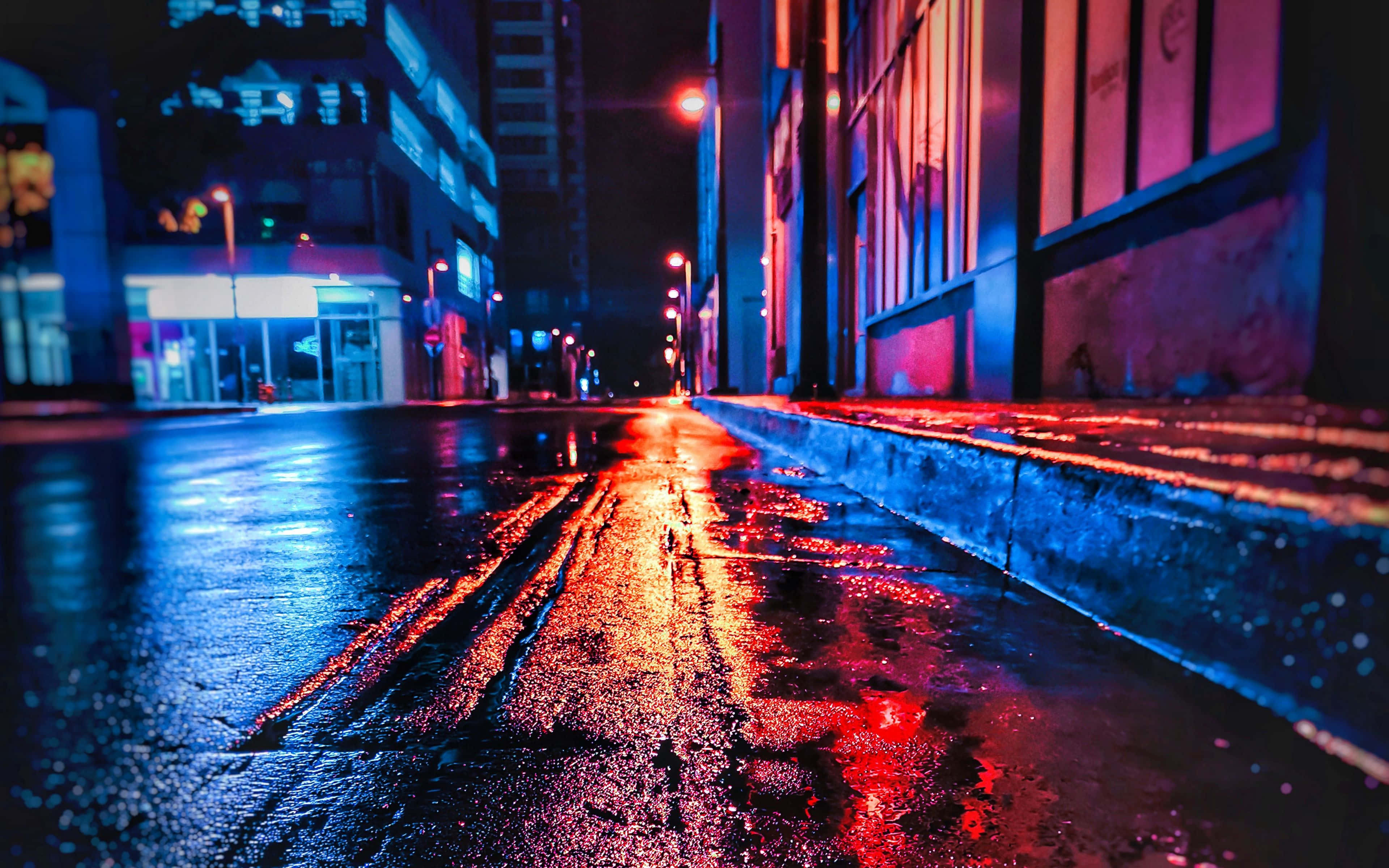 Vibrant Lights In Neon Street Wallpaper