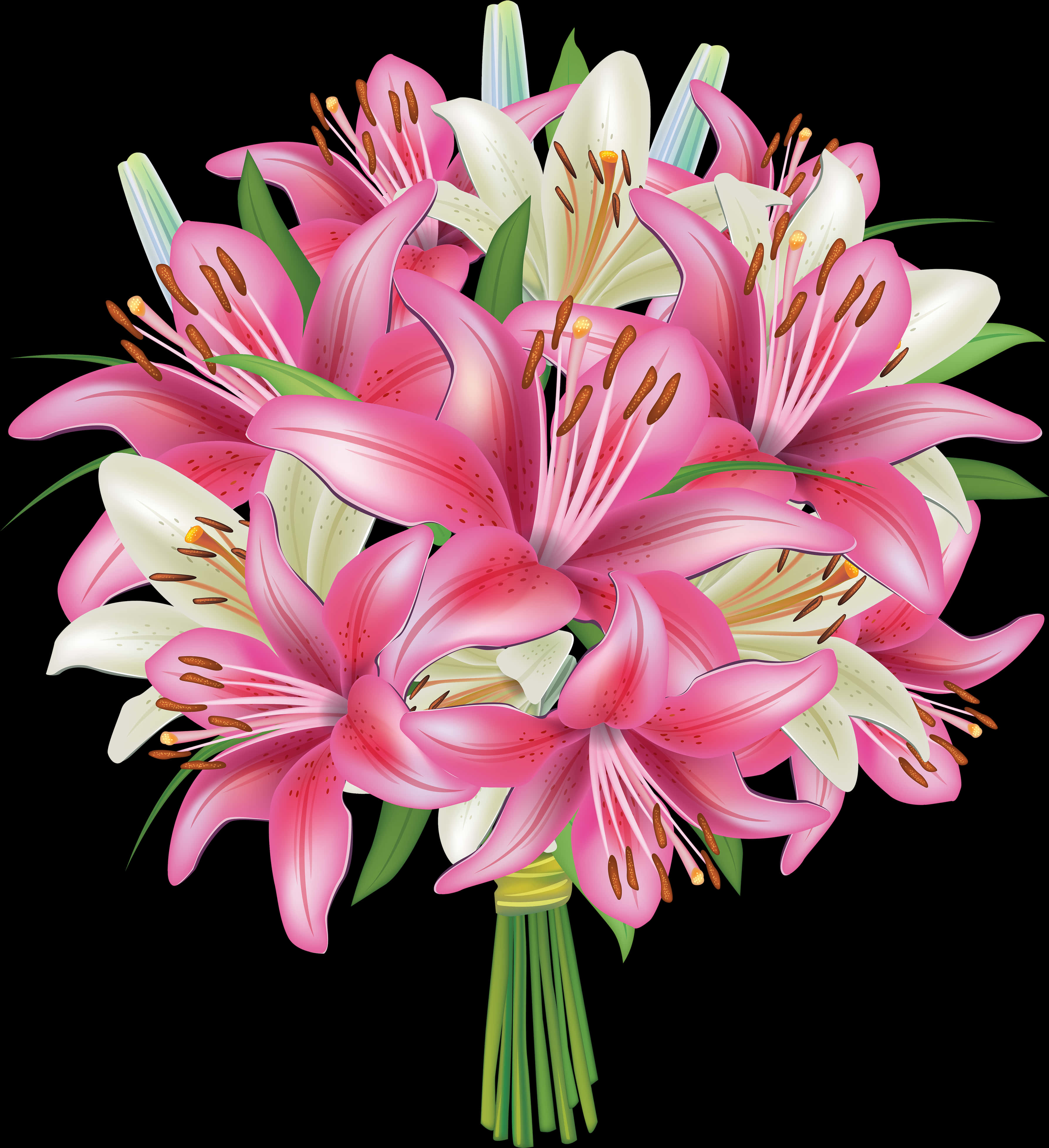 Vibrant Lily Bouquet Illustration PNG