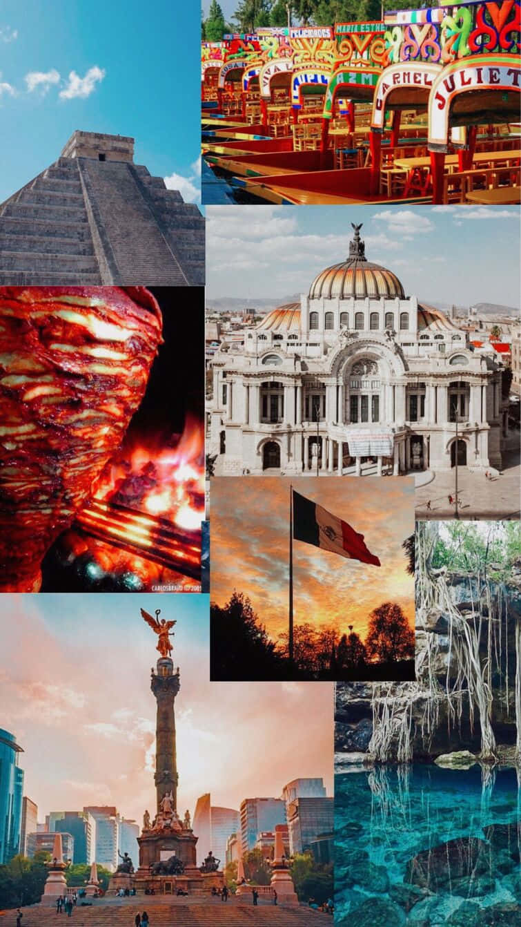 Vibrant Mexico Cultureand Landmarks Collage Wallpaper