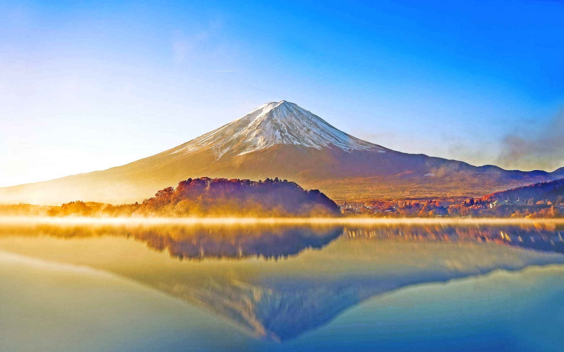 Vibrant View of Mount Fuji Reflection on Lake Wallpaper