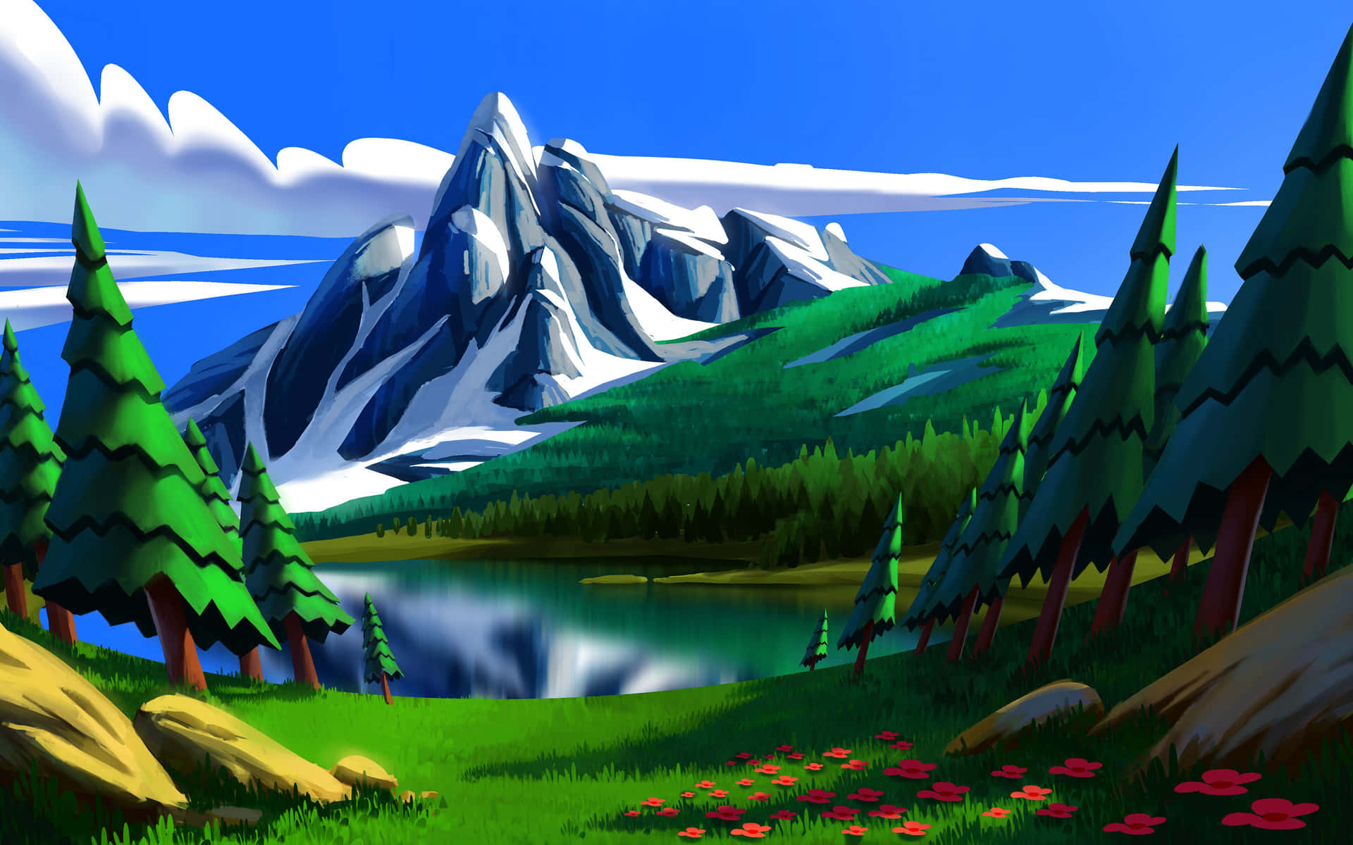 Vibrant Mountain Landscape Art Wallpaper