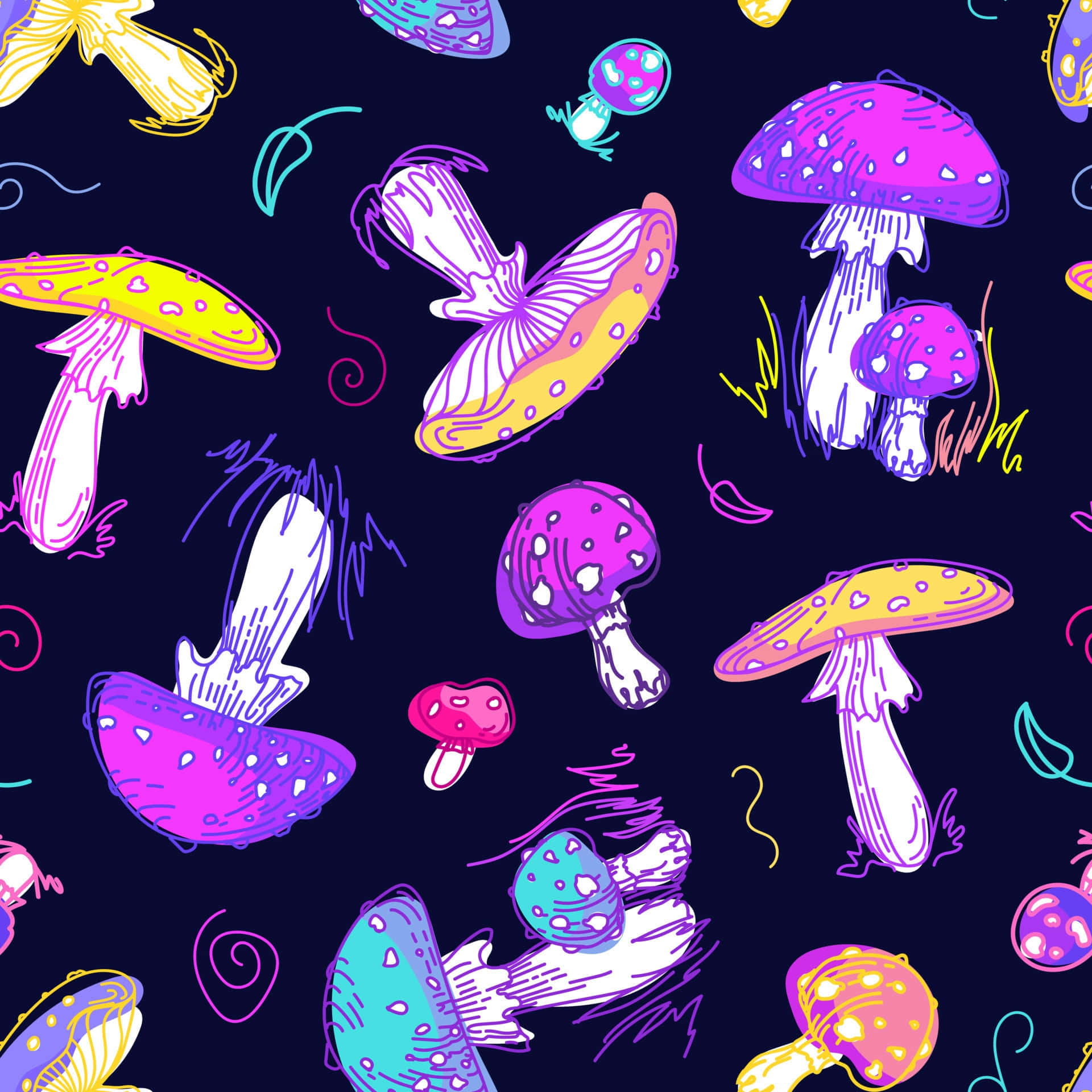 Vibrant Mushroom Pattern Art Wallpaper