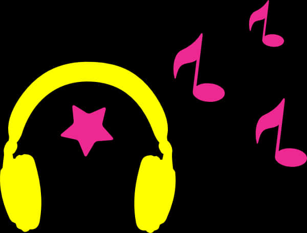 Neon Headphones Music Notes PNG