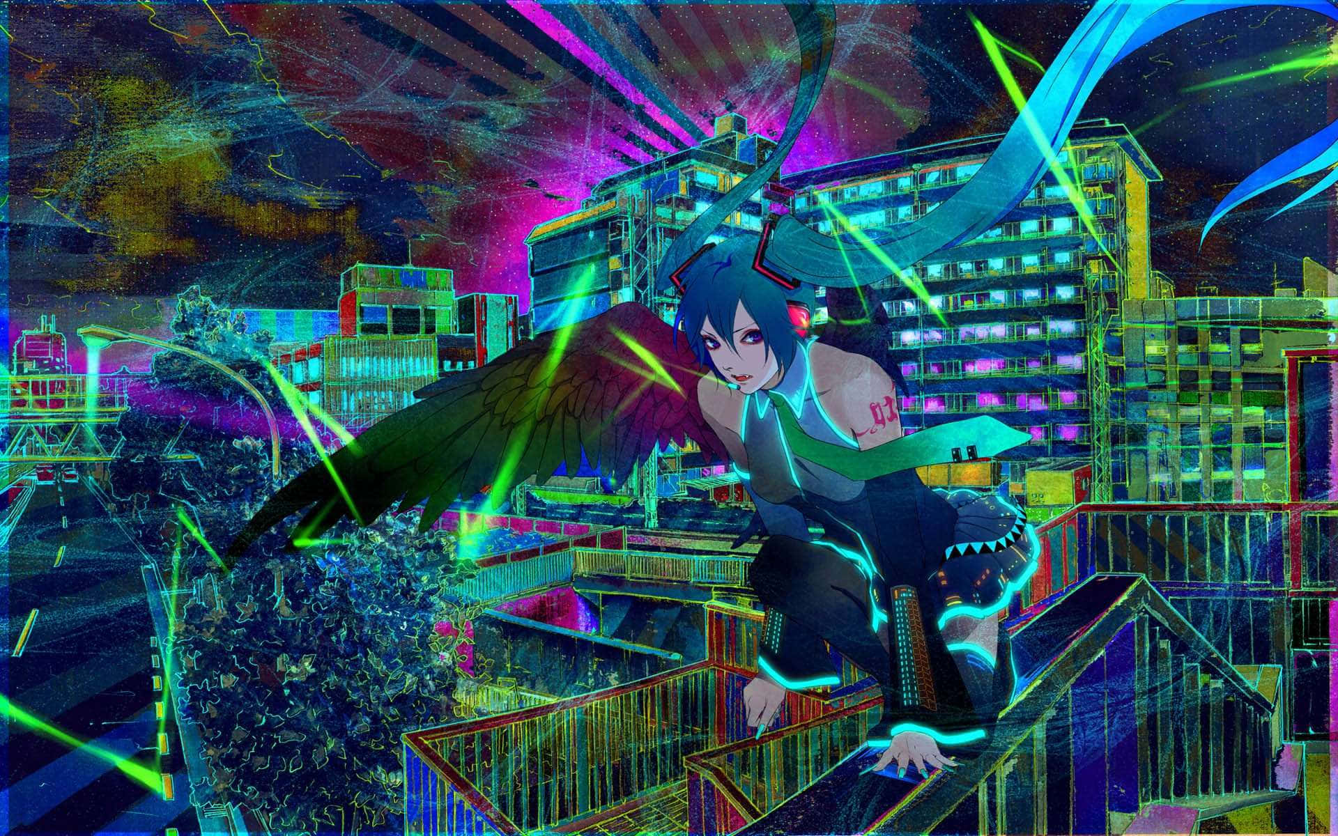 Vibrant_ Neon_ Anime_ Cityscape Wallpaper