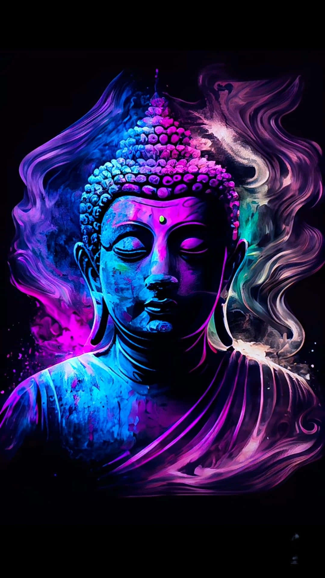 Vibrant Neon Buddha Art Wallpaper