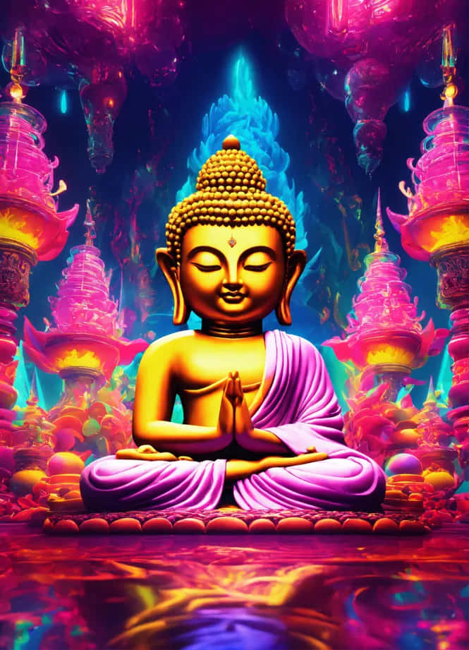 Vibrant Neon Buddha Meditation Wallpaper