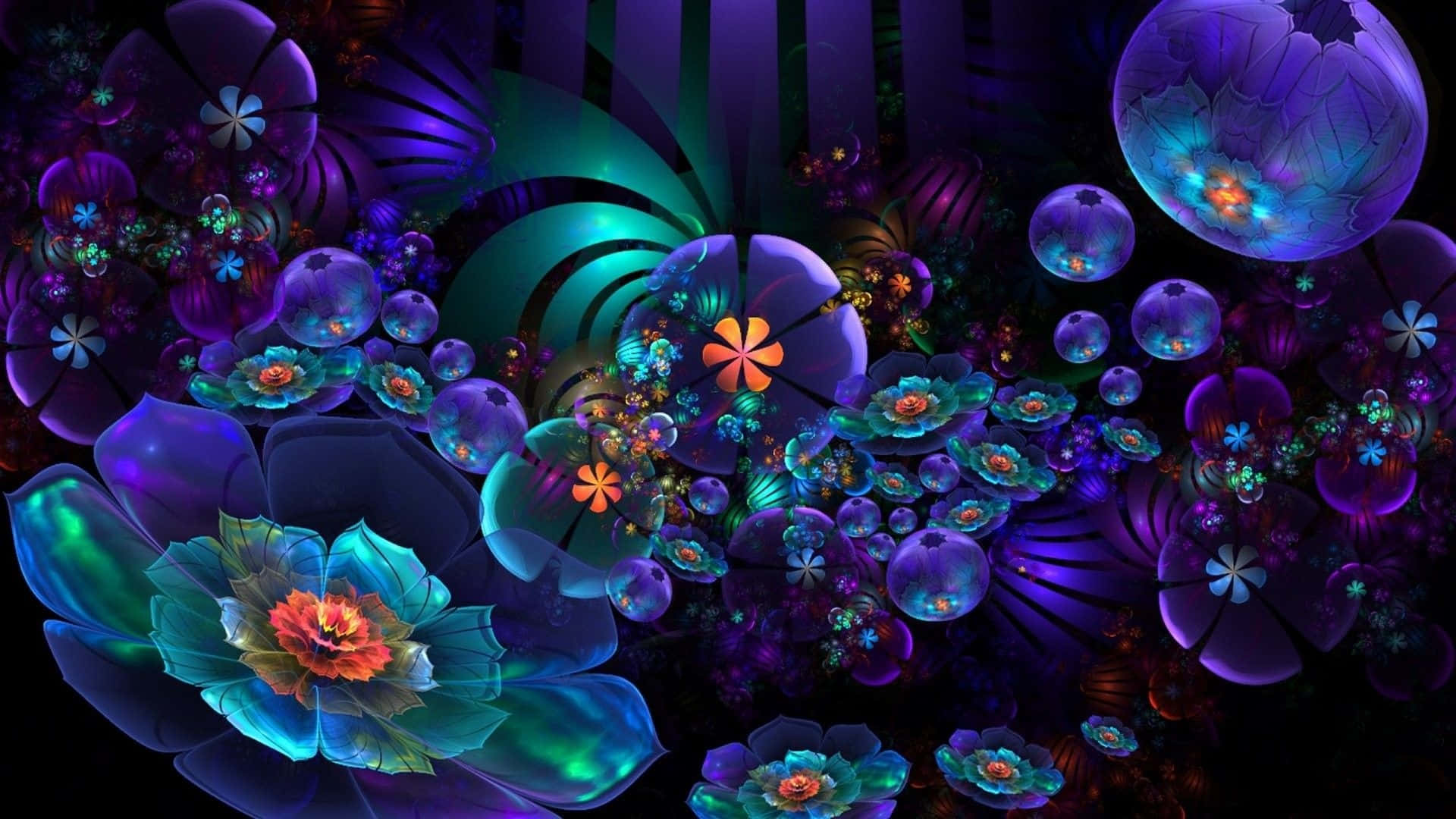 Vibrant Neon Floral Fantasy Wallpaper