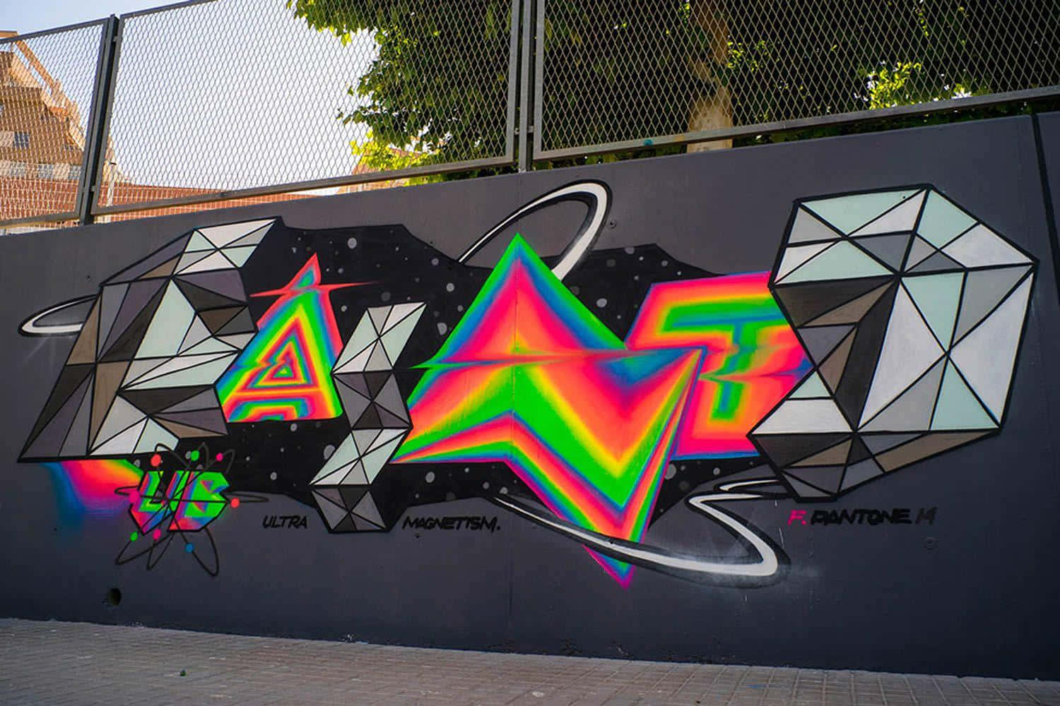 Vibrant Neon Geometric Graffiti Art Wallpaper